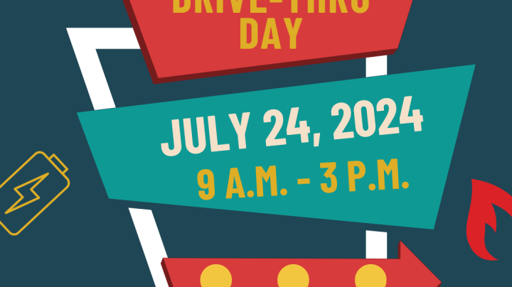 Announcing National Drive Thru Day with date and time on flyer.