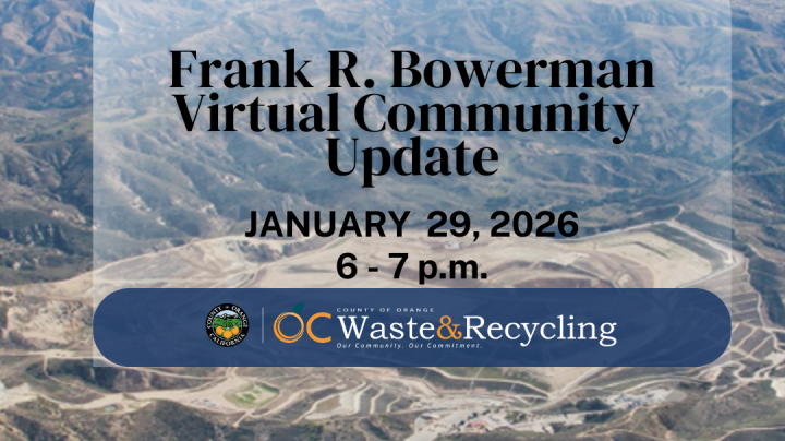 Frank R. Bowerman virtual meeting update. Aerial photo of FRB landfill.
