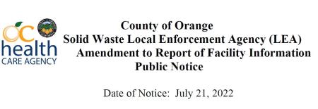 Public Notification from Solid Waste Local Enforcement Agency (LEA)