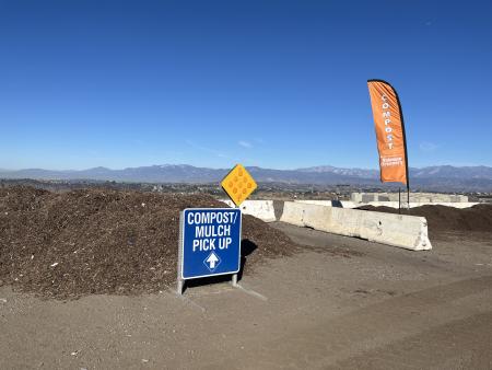 Outdoor public pick up area at Olinda Alpha Landfill. Picture of compost and mulch pick up area