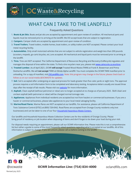 What can you take to the landfill list