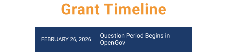Grant Timeline Title with blue block containing February 26, 2026 date and Question Period Begins in OpenGov. 